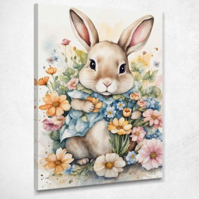 Decorazione Per Cameretta Quadro Per Bimbo Coniglietto Carino Tra Fiori Primaverili bana24 quadro stampa su tela