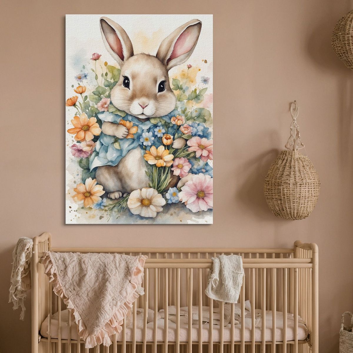 Decorazione Per Cameretta Quadro Per Bimbo Coniglietto Carino Tra Fiori Primaverili bana24 quadro stampa su tela