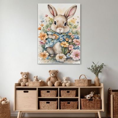 Decorazione Per Cameretta Quadro Per Bimbo Coniglietto Carino Tra Fiori Primaverili bana24 quadro stampa su tela