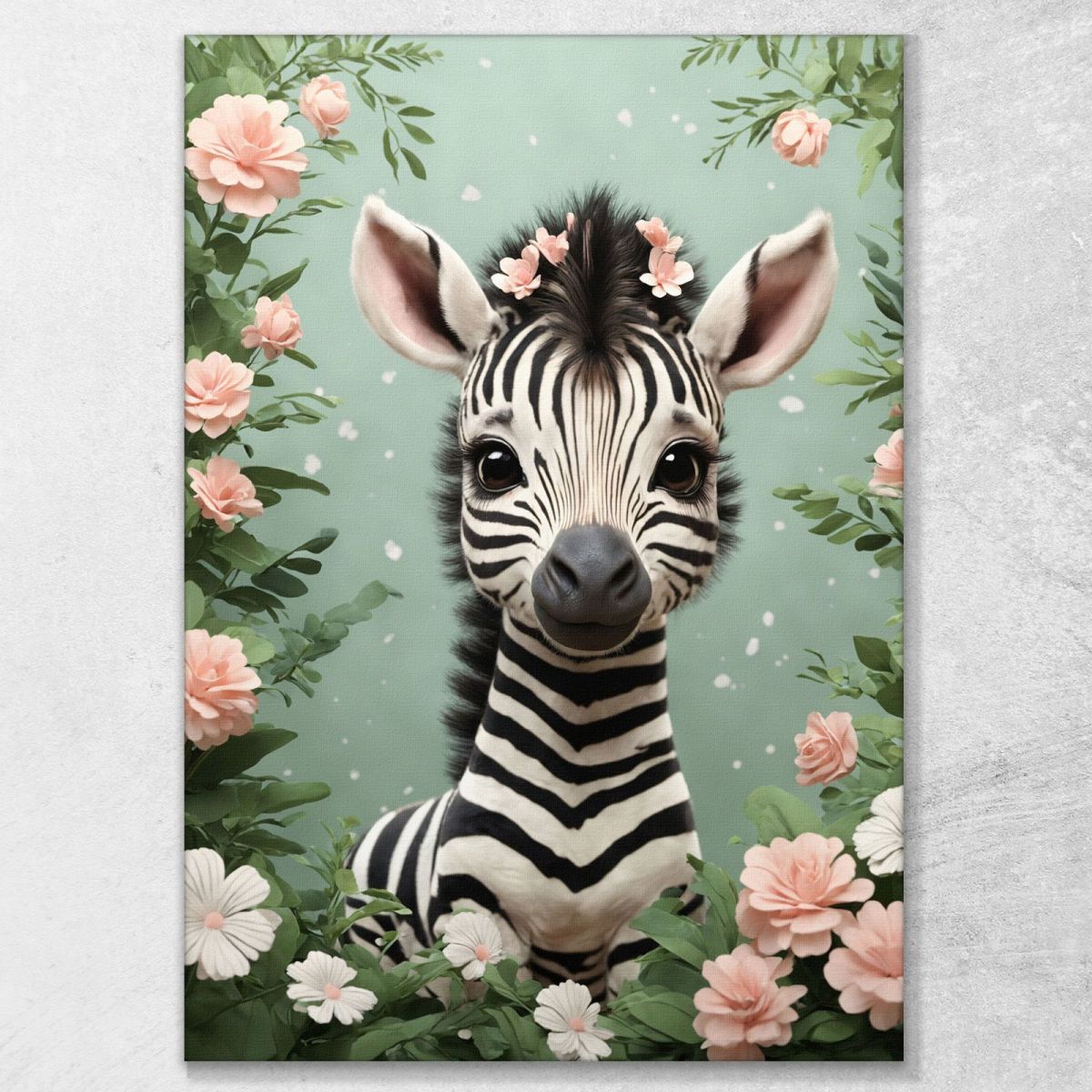 Picture For Baby'S Bedroom, Playful Zebra In A Floral Fantasy canvas print, image size:1200x1200
