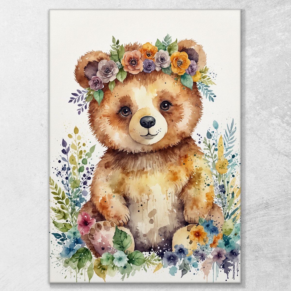 Quadro Per Nursery Decorazione Cameretta Orsetto Felice Tra I Fiori bana29 quadro stampa su tela