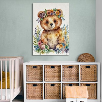 Quadro Per Nursery Decorazione Cameretta Orsetto Felice Tra I Fiori bana29 quadro stampa su tela