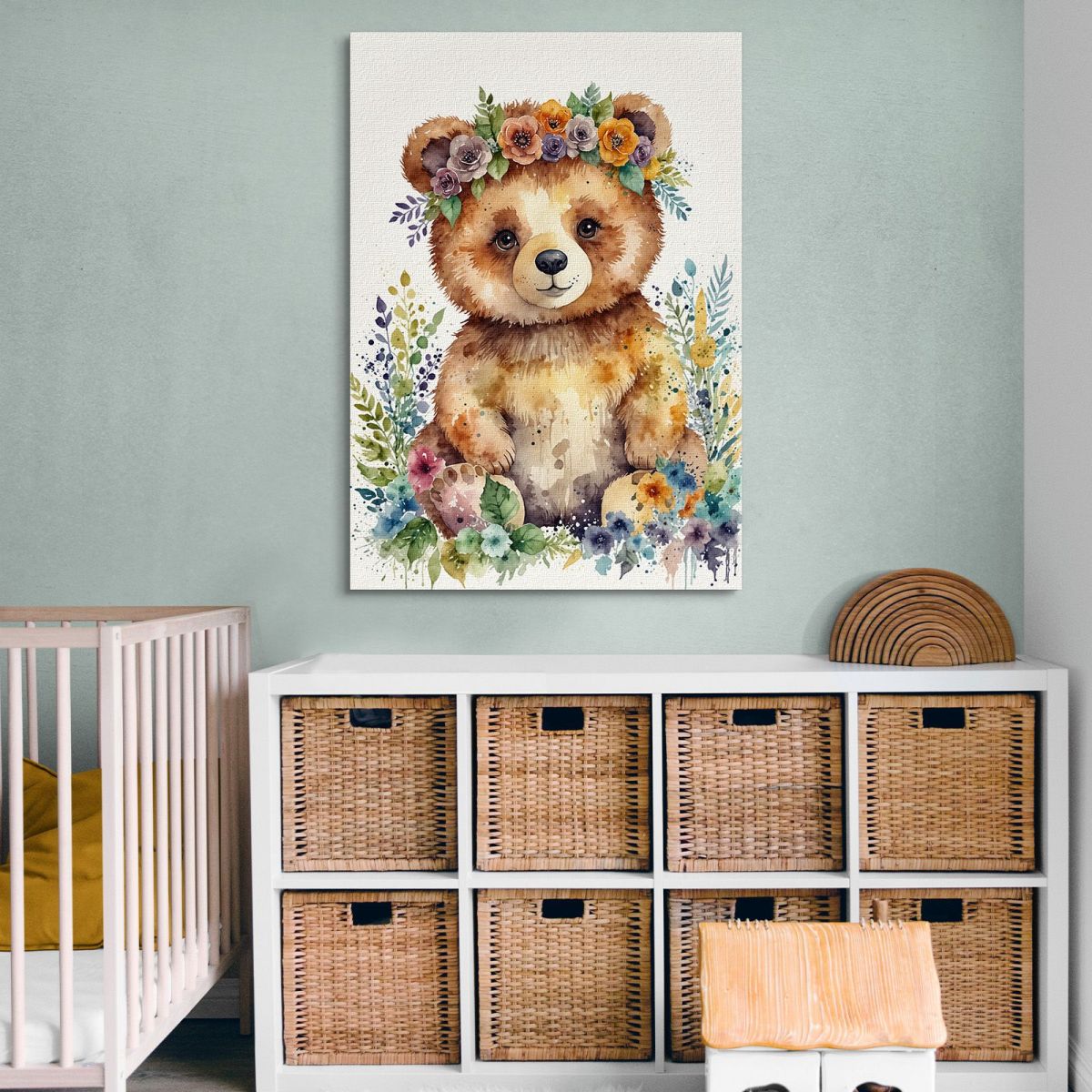 Quadro Per Nursery Decorazione Cameretta Orsetto Felice Tra I Fiori bana29 quadro stampa su tela