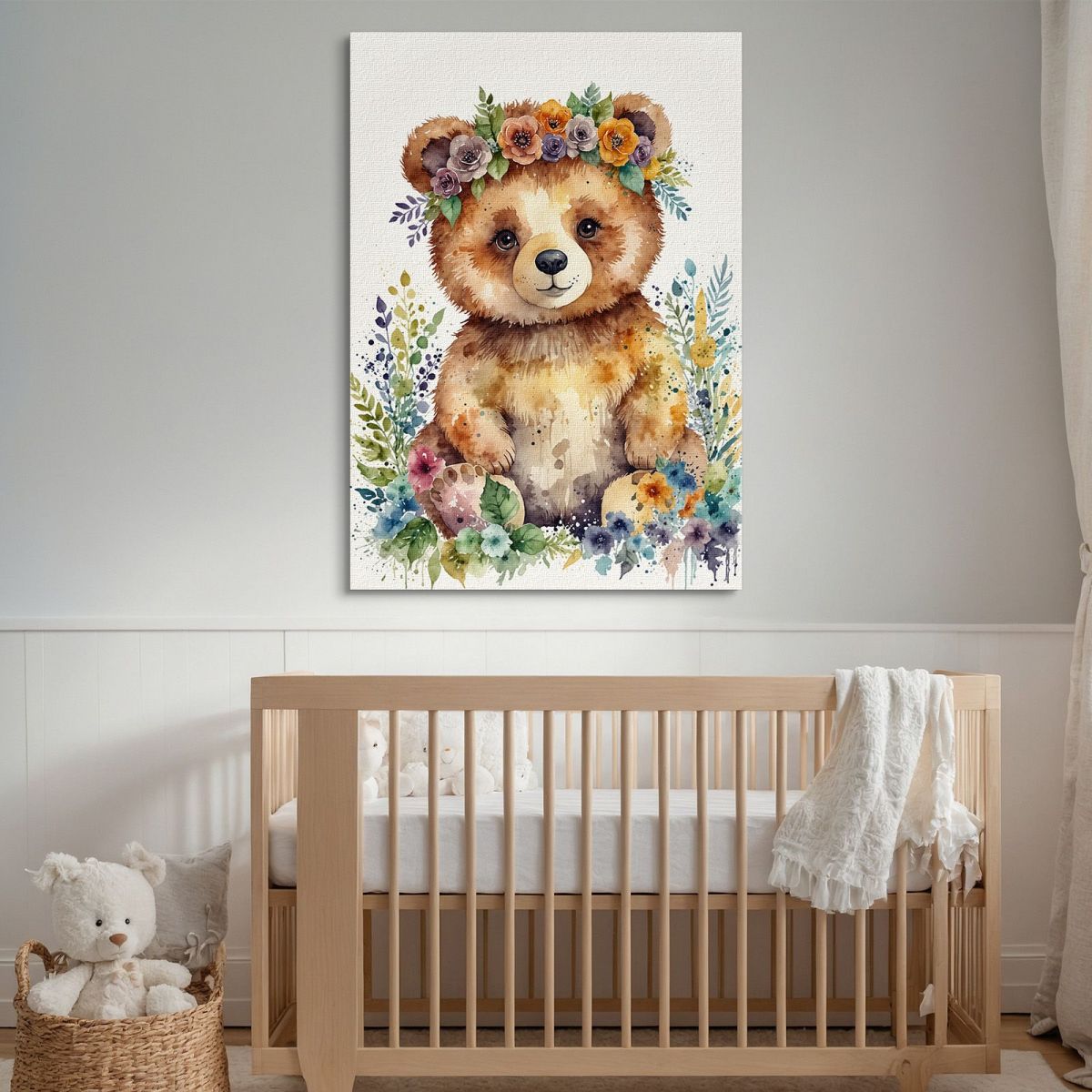 Quadro Per Nursery Decorazione Cameretta Orsetto Felice Tra I Fiori bana29 quadro stampa su tela