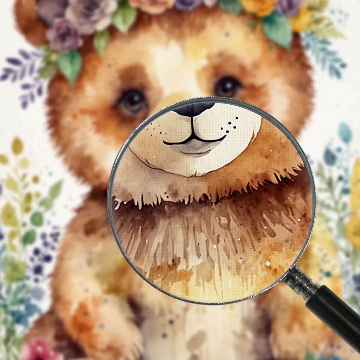 Quadro Per Nursery Decorazione Cameretta Orsetto Felice Tra I Fiori bana29 quadro stampa su tela