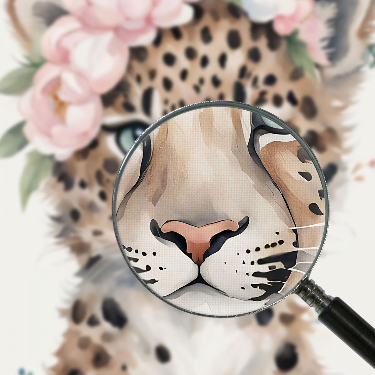 Quadro Per Cameretta Bimbo Piccolo Leopardo Carino Con Fiori Pastello bana35 quadro stampa su tela
