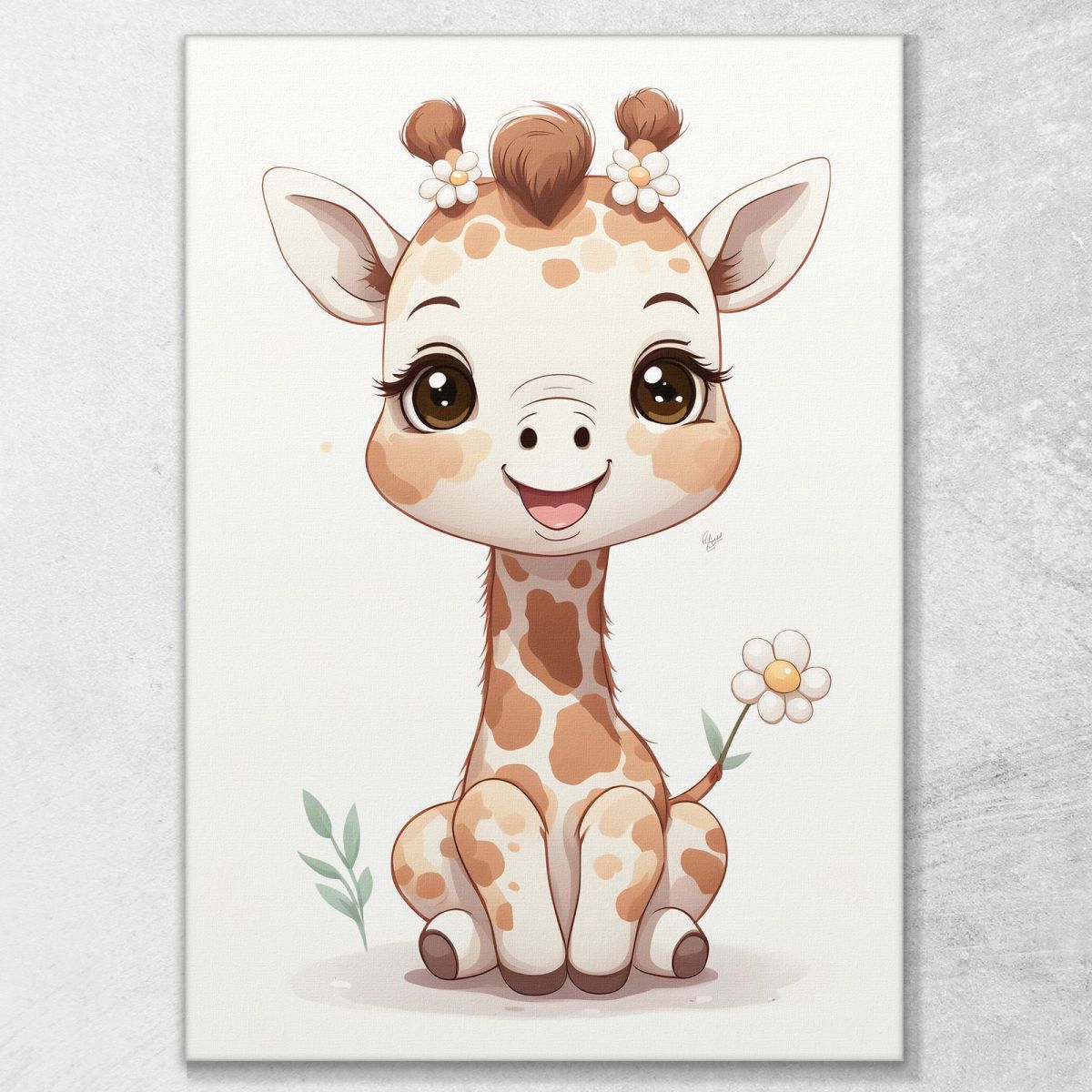 Decorazione Per Cameretta Quadro Per Nursery Giraffa Seduta Con Fiore banb10 quadro stampa su tela