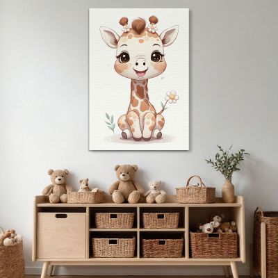 Decorazione Per Cameretta Quadro Per Nursery Giraffa Seduta Con Fiore banb10 quadro stampa su tela