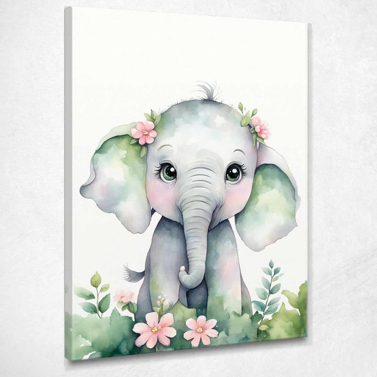 Painting For Baby'S Bedroom, Baby Elephant In Watercolor Style