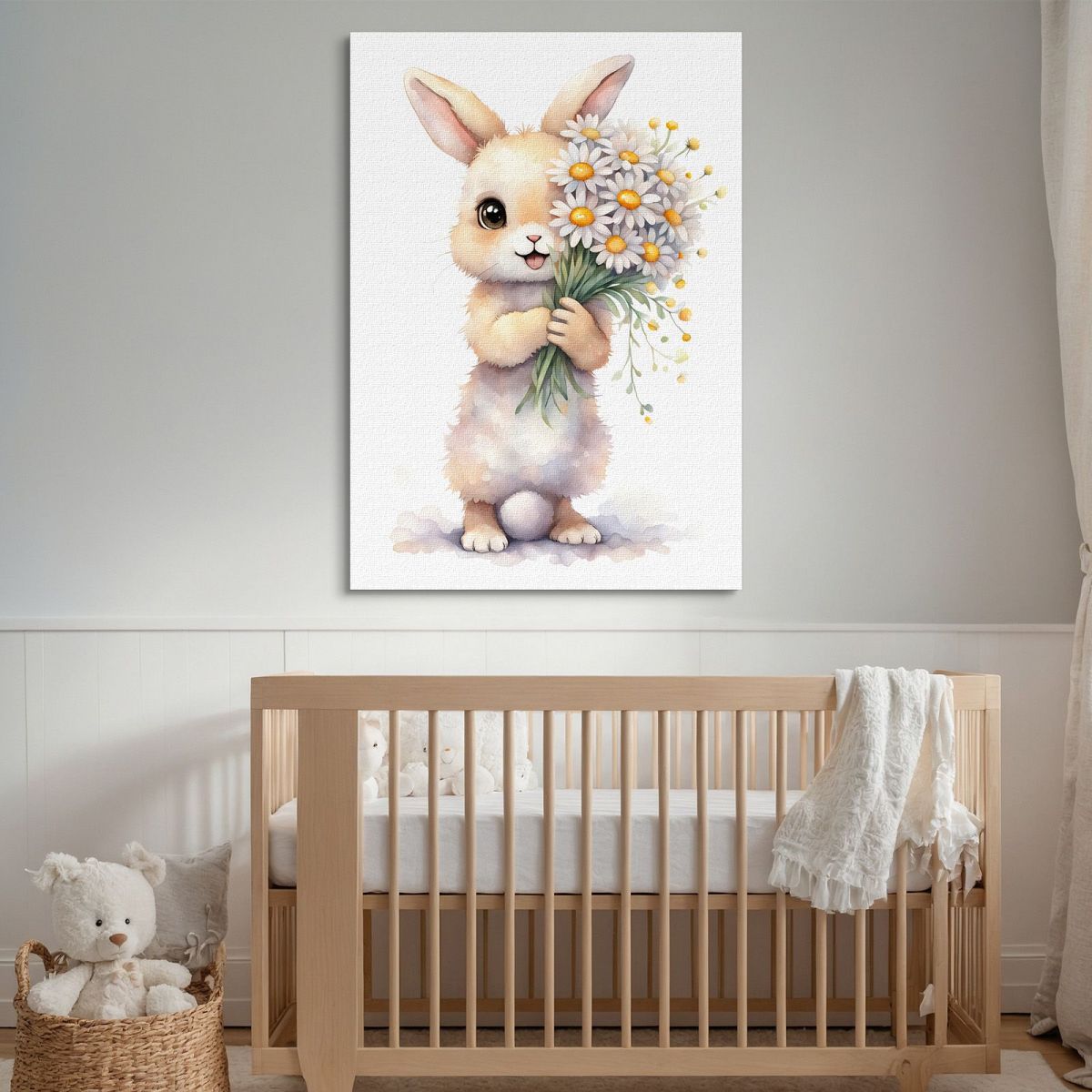 Painting For Girls, Nursery Decoration, Baby Rabbit With White And