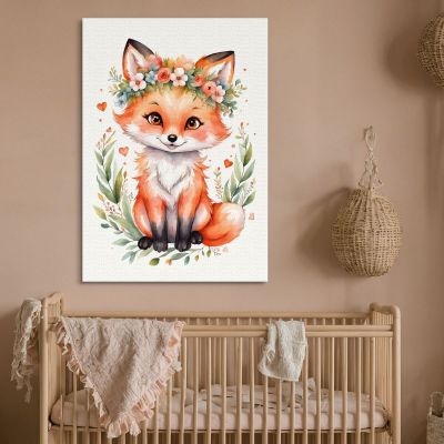 Quadro Per Bambini Decorazione Cameretta Volpe Cucciola Con Coroncina Primaverile banb23 quadro stampa su tela