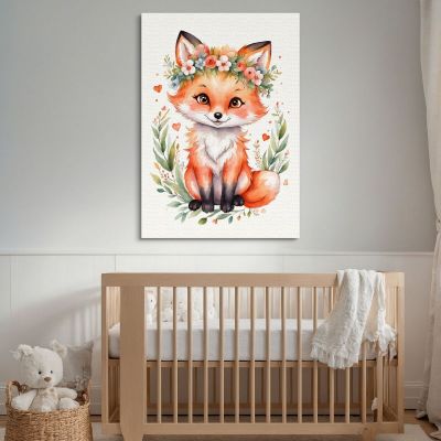 Quadro Per Bambini Decorazione Cameretta Volpe Cucciola Con Coroncina Primaverile banb23 quadro stampa su tela