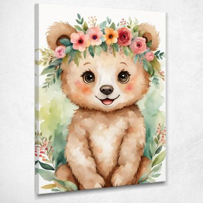 Decorazione Per Cameretta Quadro Per Bimbo Orso Con Coroncina E Foglie banb24 quadro stampa su tela