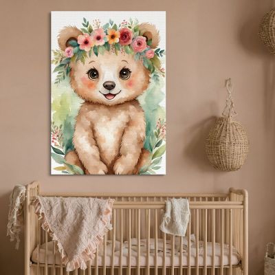 Decorazione Per Cameretta Quadro Per Bimbo Orso Con Coroncina E Foglie banb24 quadro stampa su tela