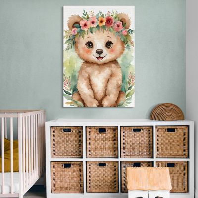 Decorazione Per Cameretta Quadro Per Bimbo Orso Con Coroncina E Foglie banb24 quadro stampa su tela