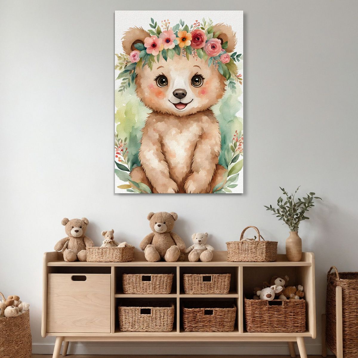 Decorazione Per Cameretta Quadro Per Bimbo Orso Con Coroncina E Foglie banb24 quadro stampa su tela