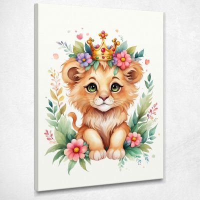 Quadro Per Nursery Decorazione Bimba Leone Cucciolo Con Coroncina Colorata banb26 quadro stampa su tela