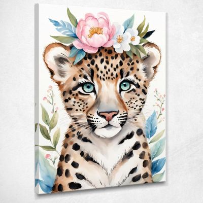 Quadro Decorativo Per Nursery E Cameretta Leopardo Con Coroncina E Occhi Blu banb28 quadro stampa su tela