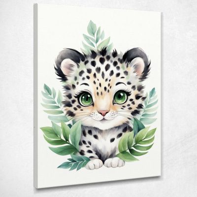 Quadro Per Cameretta Bambino Leopardo Baby In Foresta Verde banb34 quadro stampa su tela