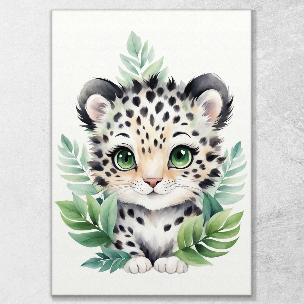 Quadro Per Cameretta Bambino Leopardo Baby In Foresta Verde banb34 quadro stampa su tela