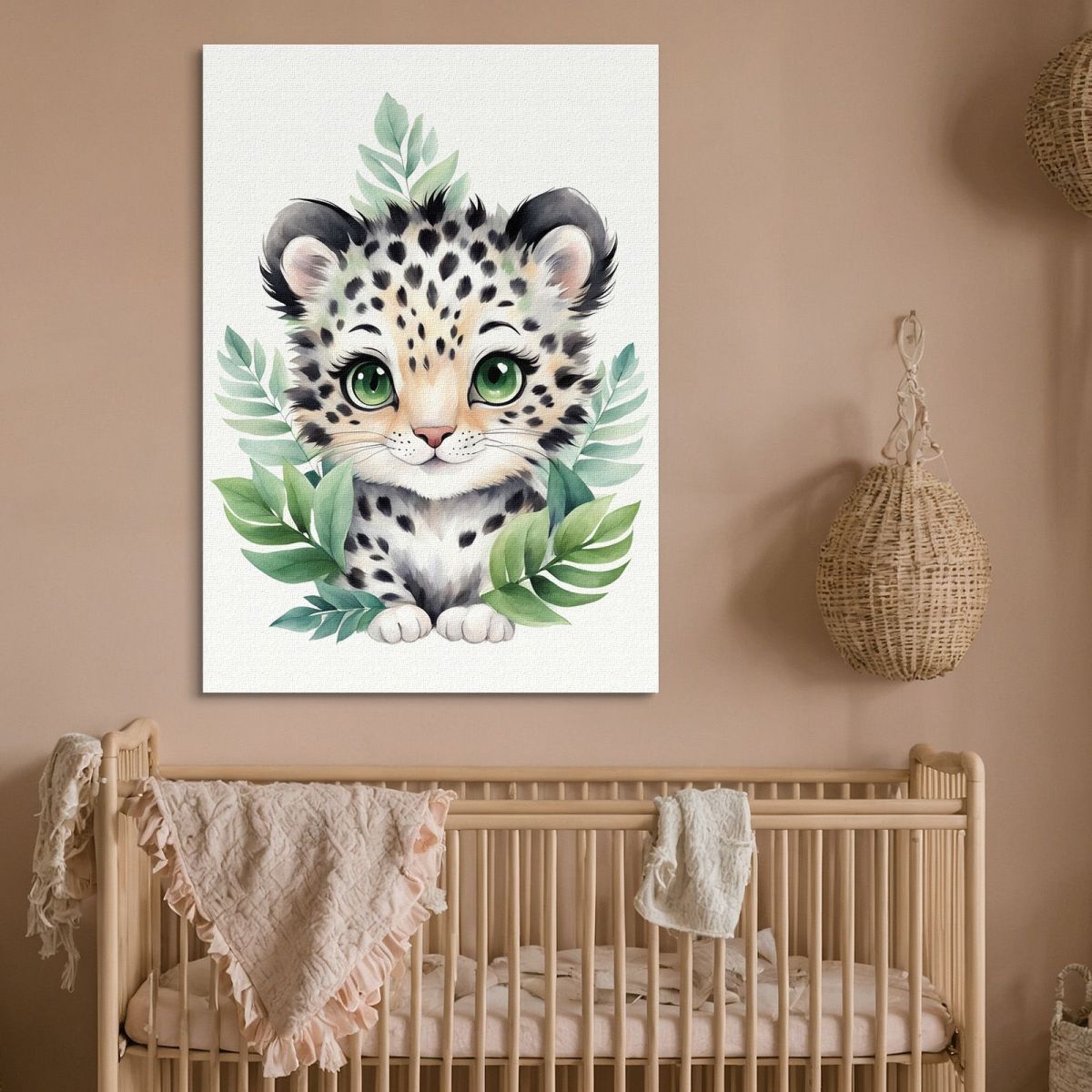 Quadro Per Cameretta Bambino Leopardo Baby In Foresta Verde banb34 quadro stampa su tela