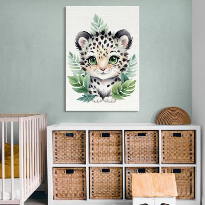 Quadro Per Cameretta Bambino Leopardo Baby In Foresta Verde banb34 quadro stampa su tela