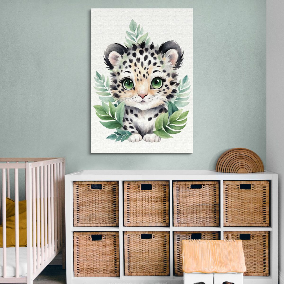 Quadro Per Cameretta Bambino Leopardo Baby In Foresta Verde banb34 quadro stampa su tela