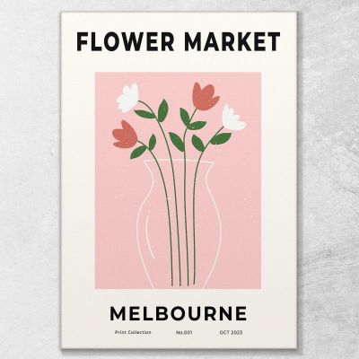 Quadro Boho Chic Minimal Mercato Floreale Melbourne Con Vaso Di Fiori Rossi E Bianchi bho15 quadro stampa su tela