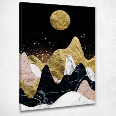 Quadro Boho Chic Minimal Montagne Di Marmo Con Luna Dorata bho18 quadro stampa su tela