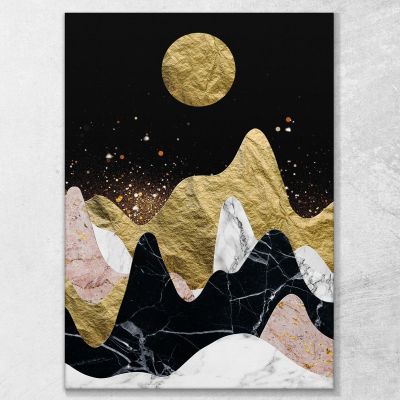 Quadro Boho Chic Minimal Montagne Di Marmo Con Luna Dorata bho18 quadro stampa su tela