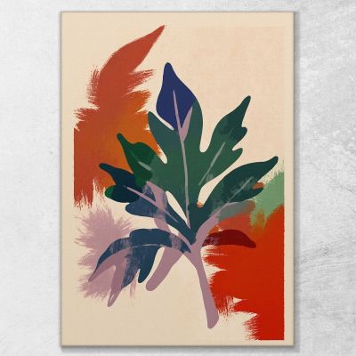 Quadro Boho Chic Minimal Motivo Botanico Con Foglie Verdi E Sfondo Colorato bho19 quadro stampa su tela