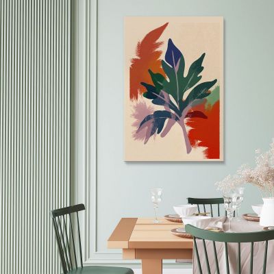 Quadro Boho Chic Minimal Motivo Botanico Con Foglie Verdi E Sfondo Colorato bho19 quadro stampa su tela