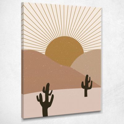 Quadro Boho Chic Minimal Paesaggio Desertico Con Cactus Al Tramonto bho23 quadro stampa su tela