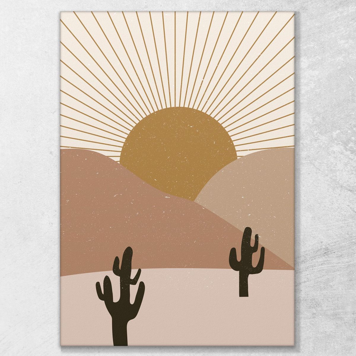 Quadro Boho Chic Minimal Paesaggio Desertico Con Cactus Al Tramonto bho23 quadro stampa su tela