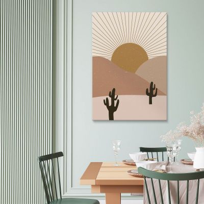 Quadro Boho Chic Minimal Paesaggio Desertico Con Cactus Al Tramonto bho23 quadro stampa su tela