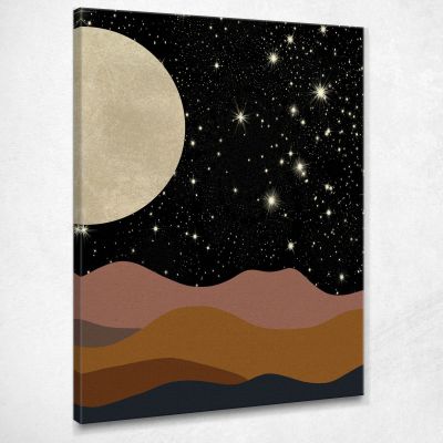 Quadro Boho Chic Minimal Paesaggio Notturno Con Luna E Stelle bho26 quadro stampa su tela