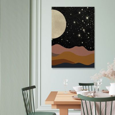 Quadro Boho Chic Minimal Paesaggio Notturno Con Luna E Stelle bho26 quadro stampa su tela