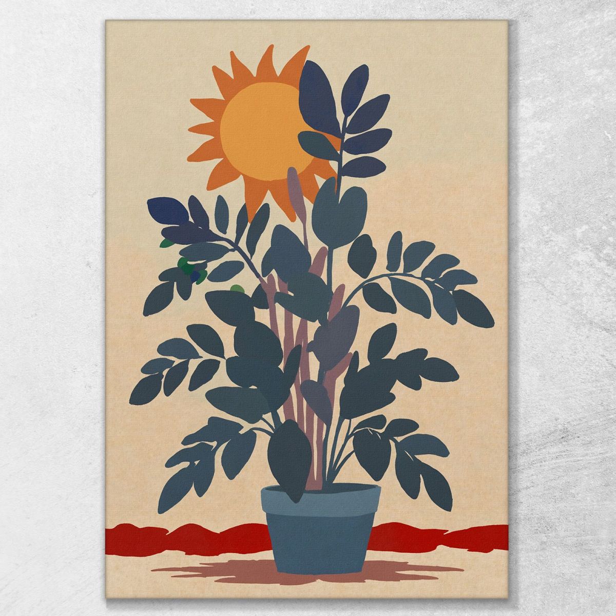 Boho Chic Minimal Painting Topfpflanze Mit Solarhintergrund drucken auf  leinwand, image size:1200x1200