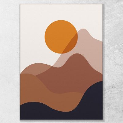 Quadro Boho Chic Minimal Tramonto Moderno Su Montagne Marroni bho38 quadro stampa su tela