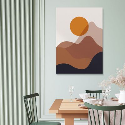 Quadro Boho Chic Minimal Tramonto Moderno Su Montagne Marroni bho38 quadro stampa su tela