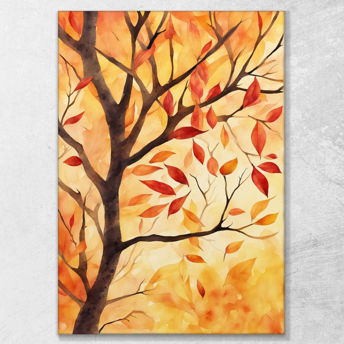 Quadro Botanico Moderno Albero Autunnale Con Foglie Rosse E Arancioni btn1 quadro stampa su tela