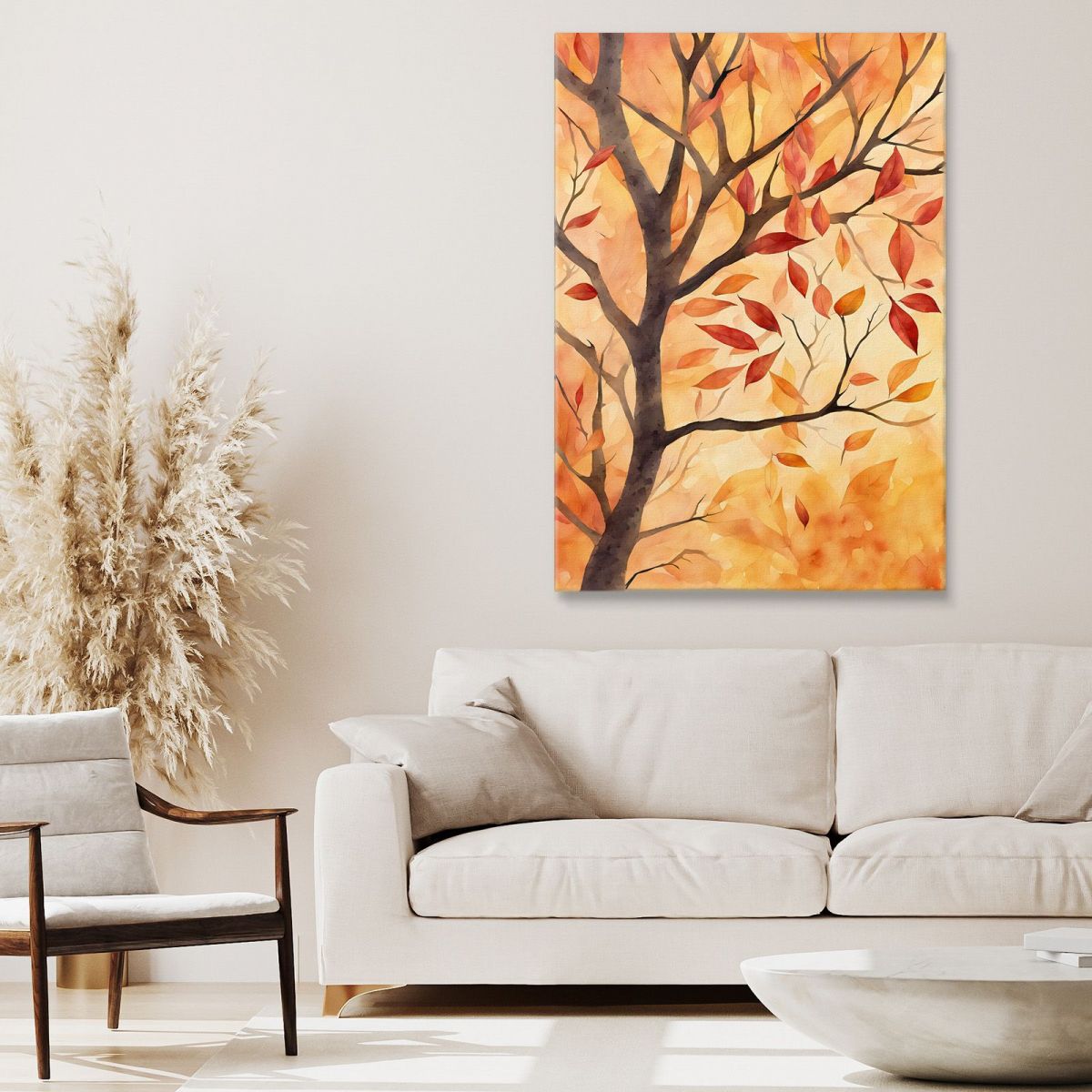 Quadro Botanico Moderno Albero Autunnale Con Foglie Rosse E Arancioni btn1 quadro stampa su tela