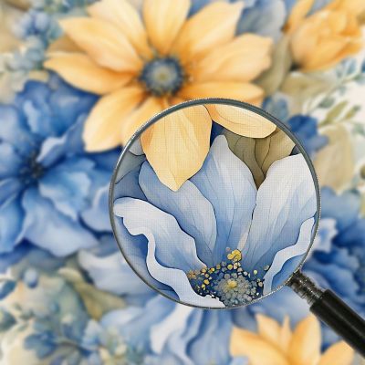 Quadro Botanico Moderno Bouquet Di Fiori Blu E Gialli In Acquerello btn4 quadro stampa su tela