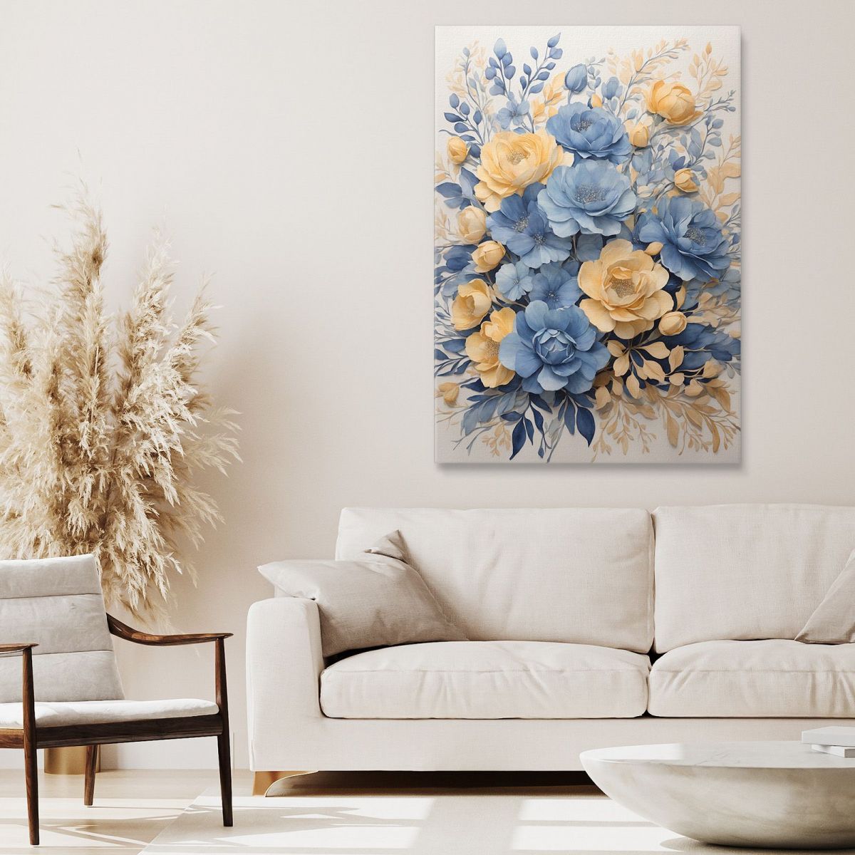 Quadro Botanico Moderno Composizione Floreale Azzurro E Giallo btn7 quadro stampa su tela