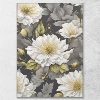 Quadro Botanico Moderno Composizione Floreale Con Fiori Bianchi E Verdi btn8 quadro stampa su tela