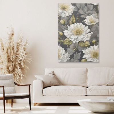 Quadro Botanico Moderno Composizione Floreale Con Fiori Bianchi E Verdi btn8 quadro stampa su tela