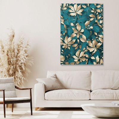 Quadro Botanico Moderno Eleganti Foglie Dorate E Azzurre Astratte btn12 quadro stampa su tela