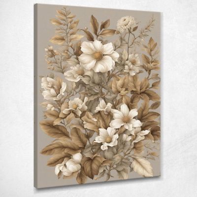 Quadro Botanico Moderno Fiori E Foglie In Sfumature Di Beige btn17 quadro stampa su tela