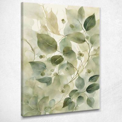 Quadro Botanico Moderno Foglie E Bacche In Tono Verde E Beige btn22 quadro stampa su tela