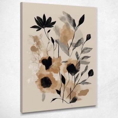 Quadro Botanico Moderno Foglie E Fiori Minimalisti Colore Sabbia btn23 quadro stampa su tela